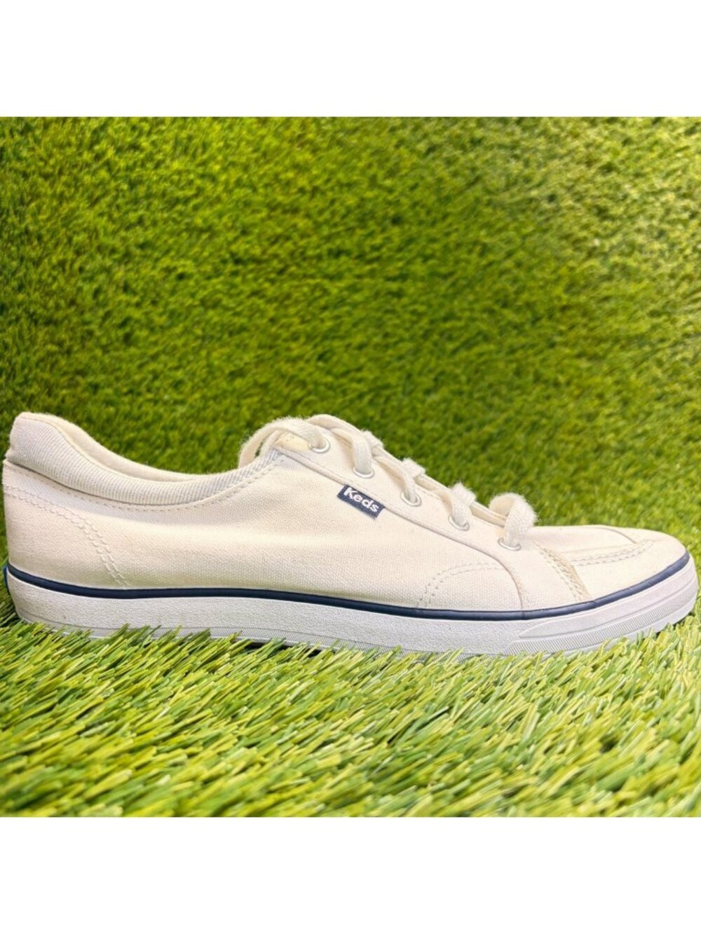 Keds Center ll Womens Size 8.5 White Blue Athletic Canvas Walking Shoes Sneakers